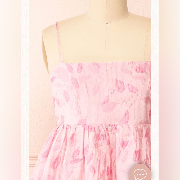 Jessamine | Short Pink Babydoll Dress w/ Leaf Pattern Small S women’s - Picture 4 of 10